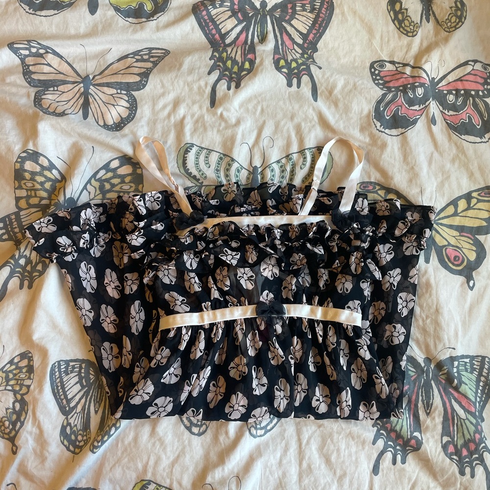 Betsey Johnson vintage pink bow babydoll nightgown sheer ruffle gyaru scene Y2K